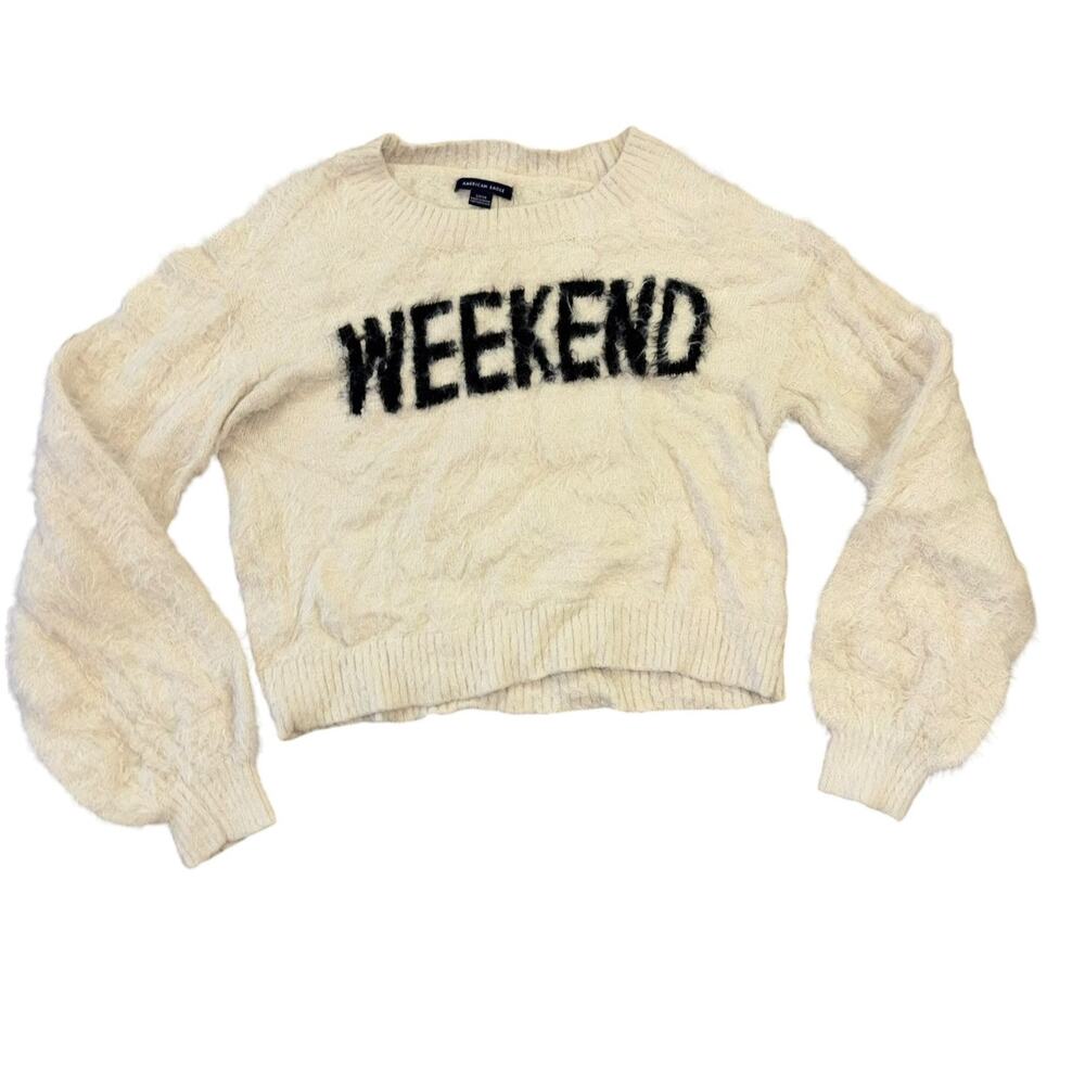 American Eagle Fuzzy Super Soft Sweater Womens S Casual Crop Preppy Weekend Warm
